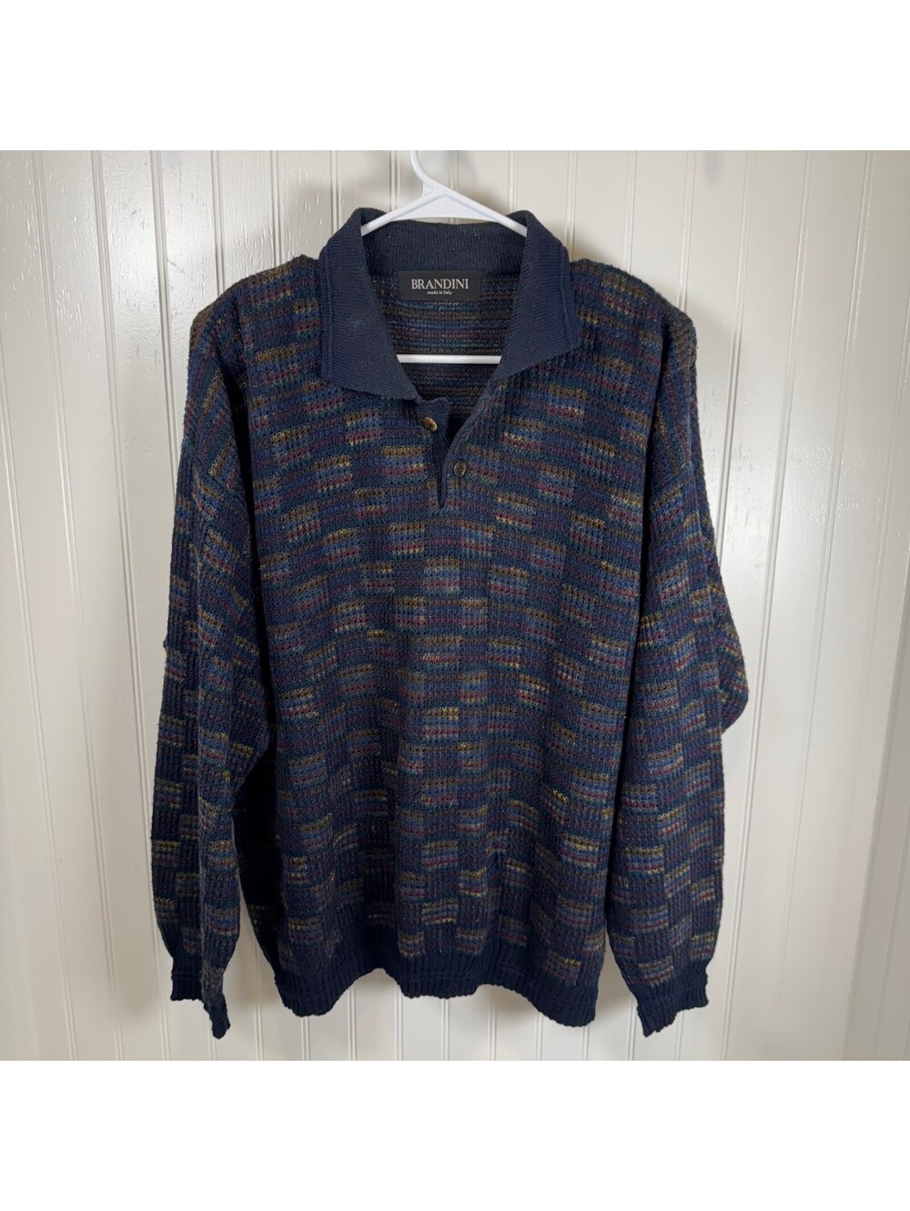 Brandini Made in Italy Men's Pullover Long Sleeve Polo Sweater Size Large